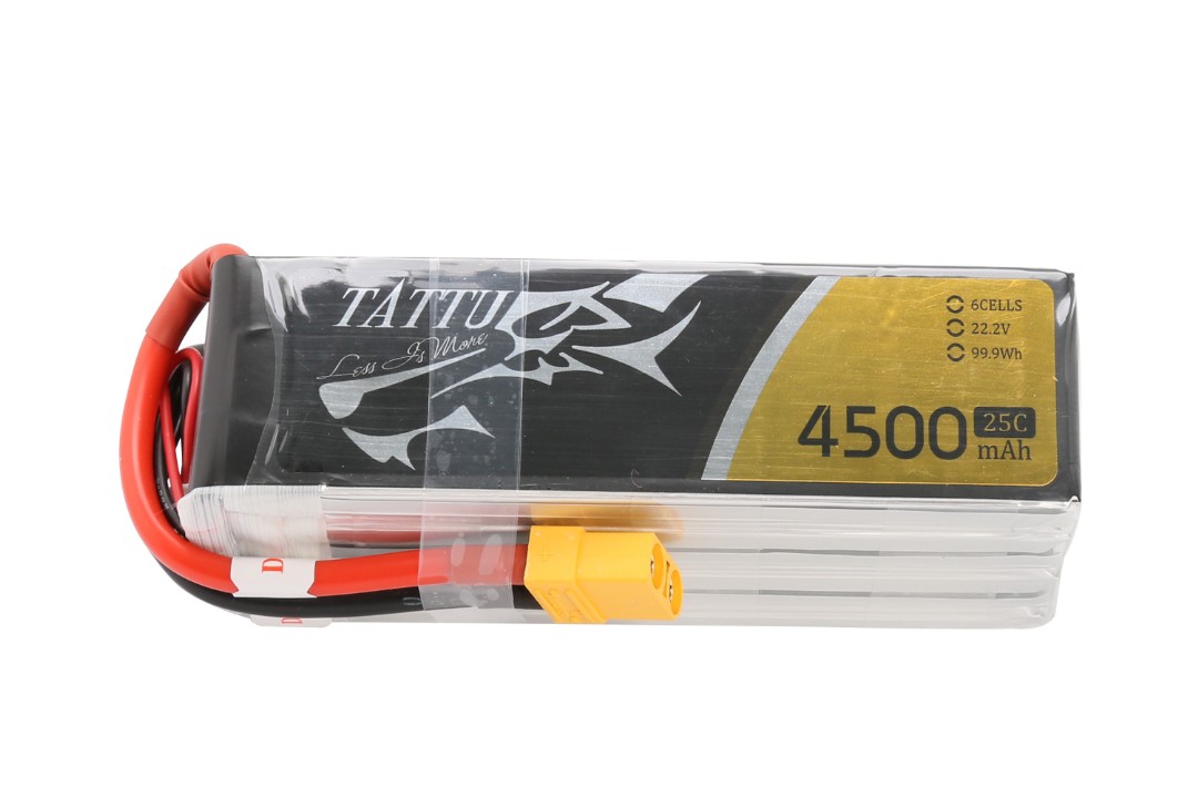 Tattu - 088 - 4500mAh 6S1P 22.2V 25C LiPo XT60 Plug Soft Case 137x42x50mm