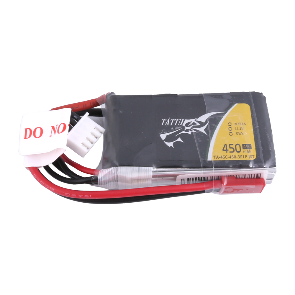 Tattu - 343 - 450mAh 3S1P 11.1V 45C LiPo JST Plug Soft Case 53x29.3x13.8mm