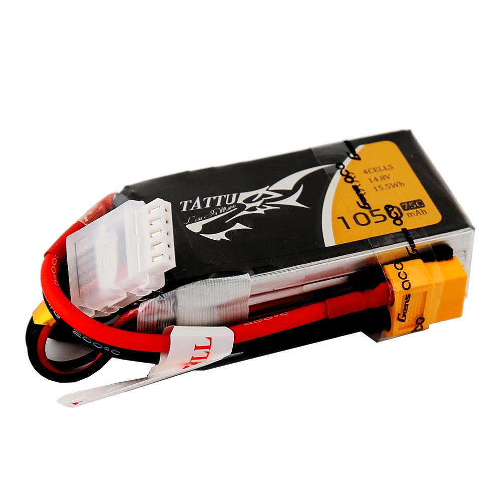 Tattu - 143 - 1050mAh 4S1P 14.8V 75C LiPo XT60 Plug Soft Case 71x36x26mm