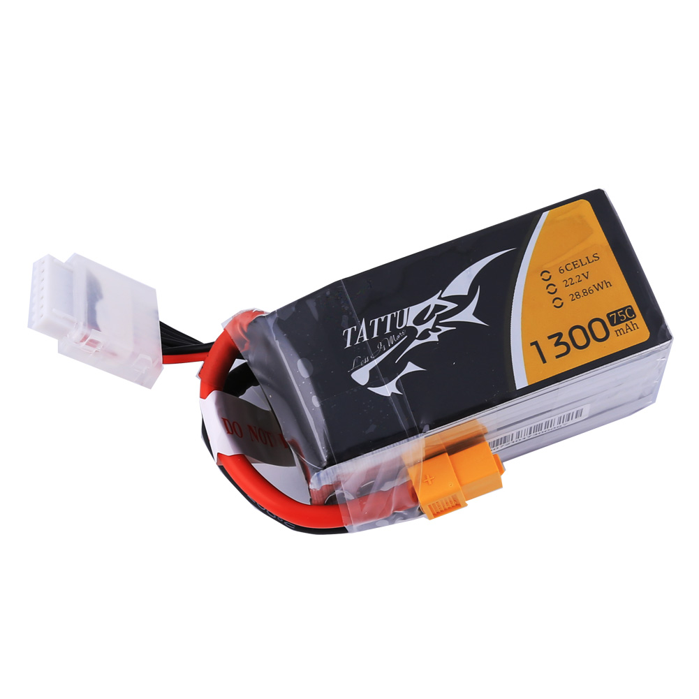 Tattu - 235 - 1300mAh 6S1P 22.2V 75C LiPo XT60 Plug Soft Case 72x36x43mm