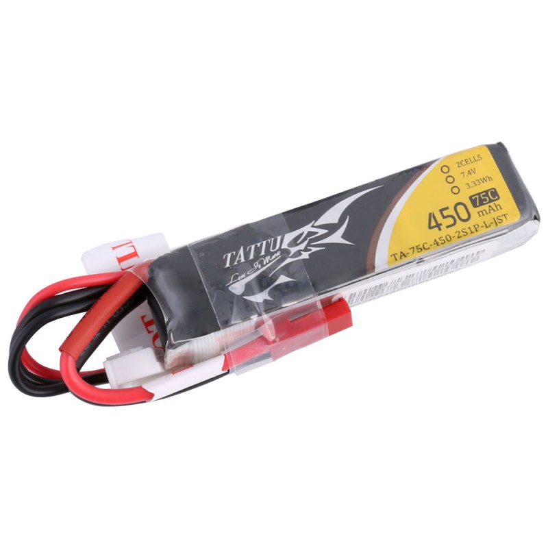 Tattu - 360 - 450mAh 2S1P 7.4v 75C LiPo JST Plug Soft Case 62x17x15mm