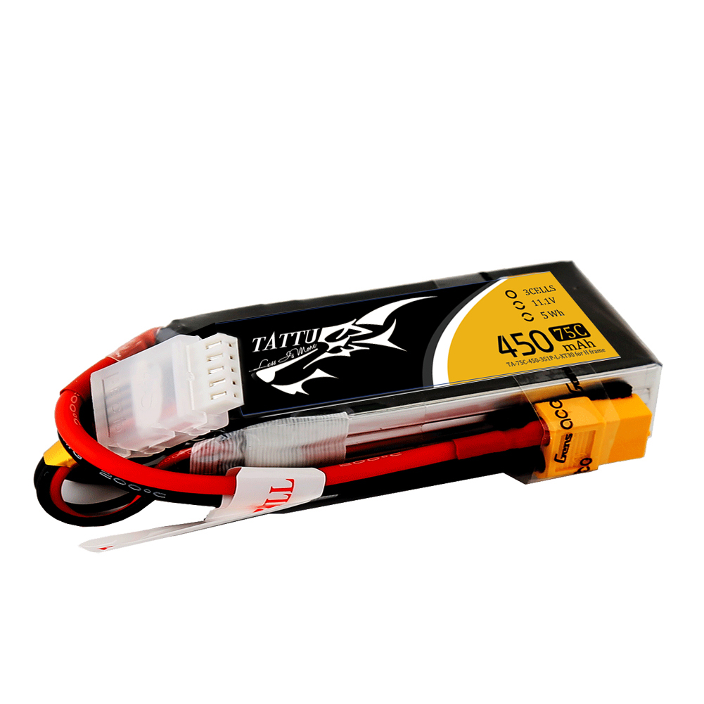 Tattu - 229 - 450mAh 3S1P 11.1V 75C LiPo XT30 Plug Soft Case Long Size 63x16x21mm