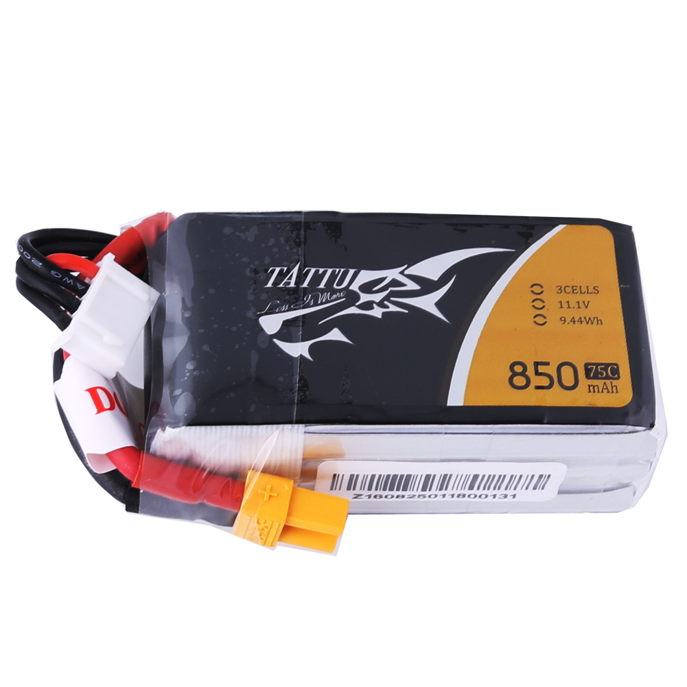 Tattu - 243 - 850mAh 3S1P 11.1V 75C LiPo XT60 Plug Soft Case 60x30x23mm