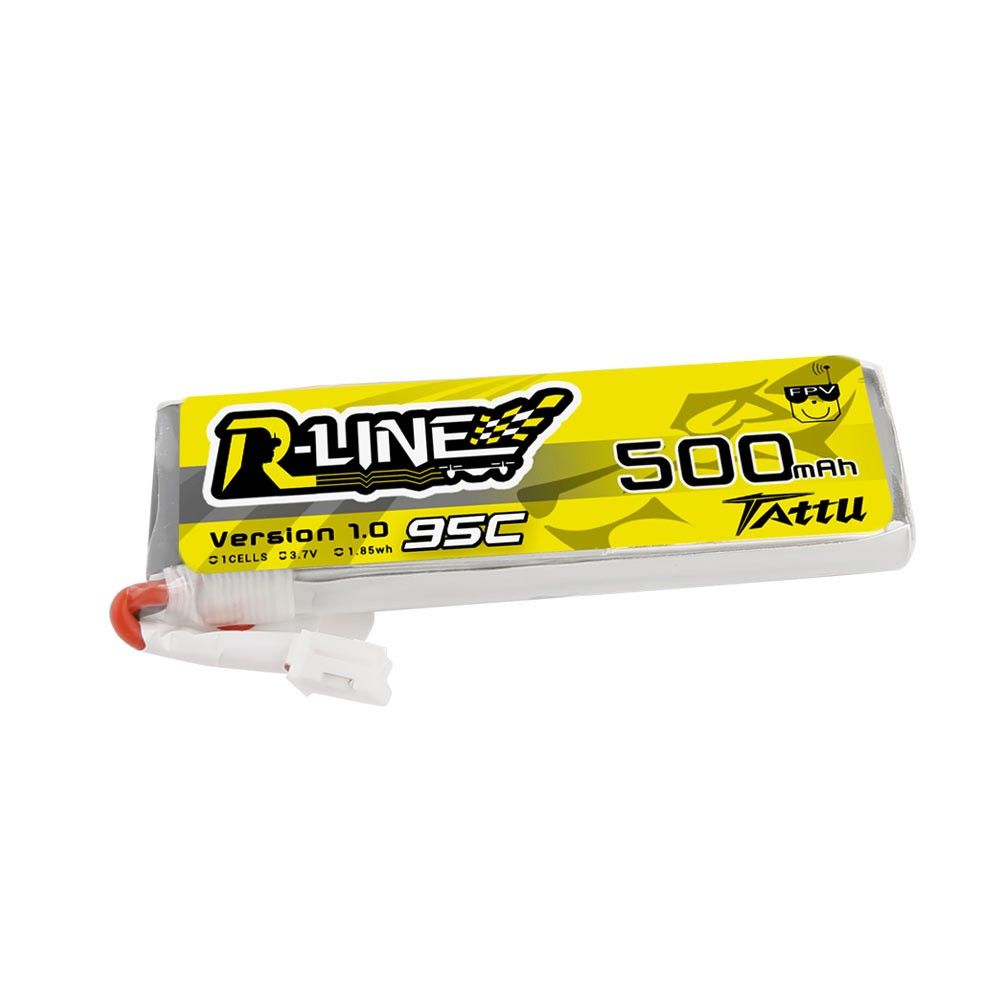 Tattu - 765 - 500mAh 3.7V 95C 1S1P Lipo JST-PHR Plug - Long Pack 58x18x8mm