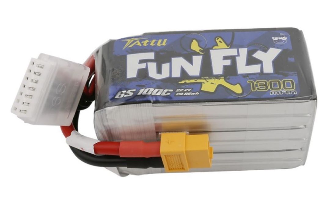Tattu FunFly - 871 - 1300mAh 100C 22.2V 6S1P lipo battery pack with XT60 Plug 74x35x45mm