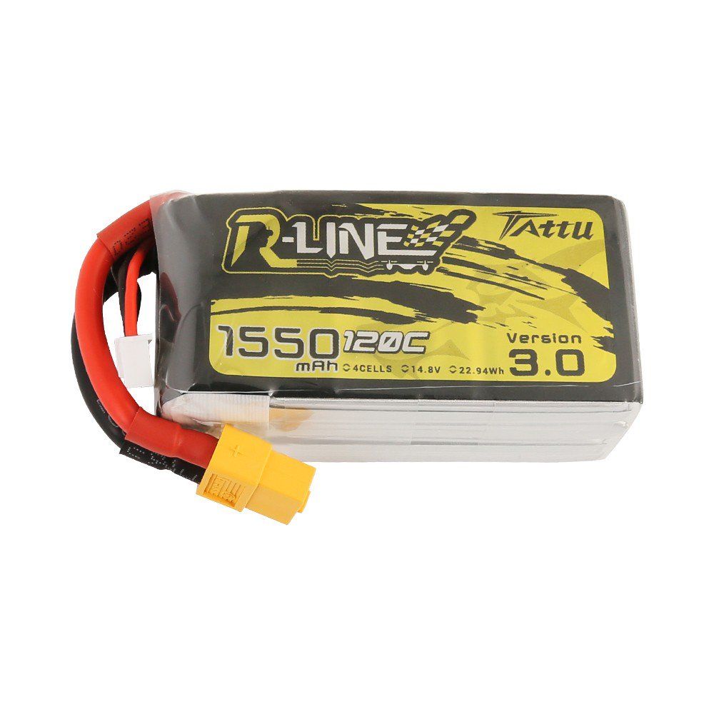 Tattu R-Line - 597 - Version 3.0 1550mAh 14.8V 120C 4S1P Lipo Battery Pack with XT60 Plug 77x38.5x32.5mm