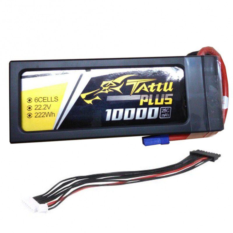 Tattu Plus - 529 - 22.2V 25C 10000mAh 6S Lipo Smart Battery Pack with EC5 Plug 186x70x63mm