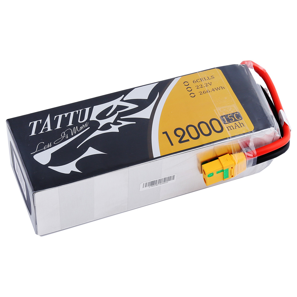 Tattu - 189 - 12000mAh 6S1P 22.2V 15C LiPo XT90 Plug Soft Case 184x71x61mm