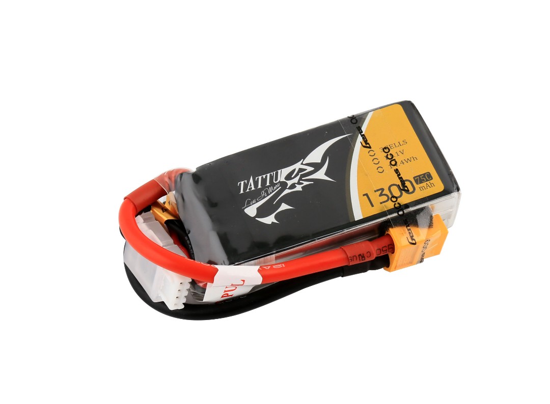 Tattu 1300mAh 3S1P 11.1V 75C LiPo XT60 Plug Soft Case