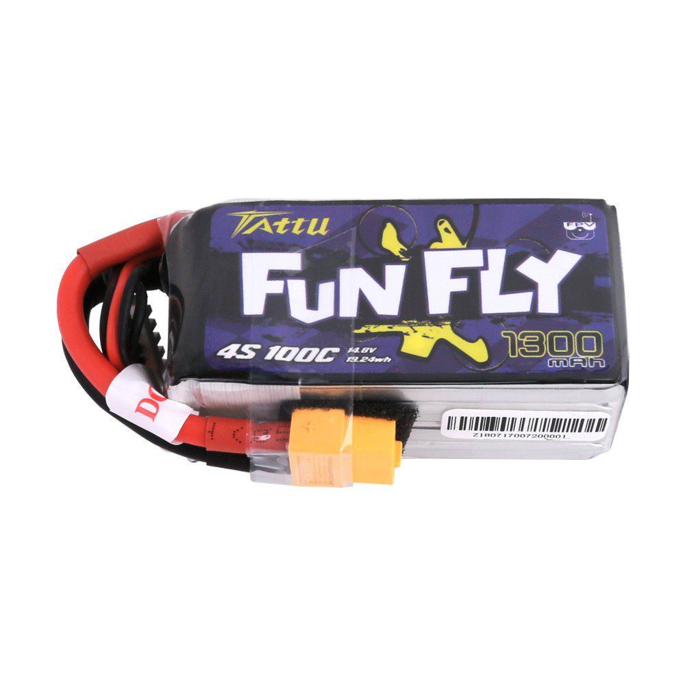 Tattu FunFly 1300mAh 100C 14.8V 4S1P lipo battery with XT60