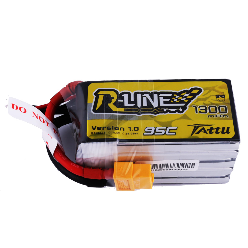 Tattu - 287 - 1300mAh 5S1P 18.5V 95C LiPo XT60 Plug Soft Case Racing Line 71.6x34.9x38.07mm
