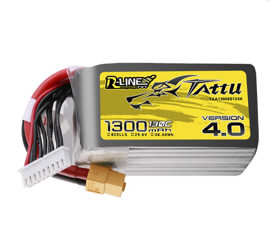 Tattu R-Line 4.0 1300mAh 8S 29.6V 130C Lipo w/ XT60 Plug