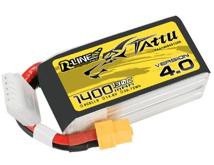 Tattu - 1396 - R-Line Version 4.0 1400mAh 4S1P 14.8V 130C LiPo Battery Pack with XT60 Plug