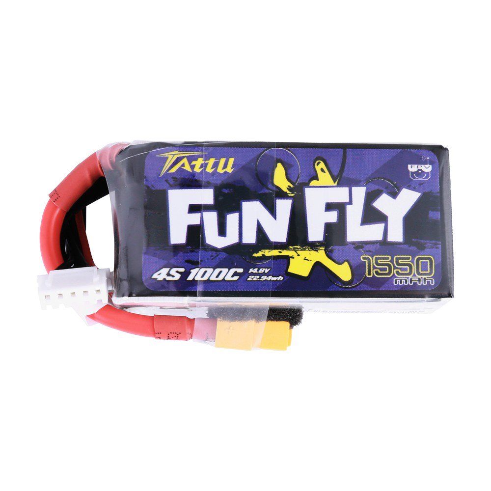 Tattu FunFly - 518 - 1550mAh 100C 14.8V 4S1P lipo battery pack with XT60 Plug 72x35x36mm