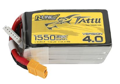 Tattu - 1398 - R-Line Version 4.0 1550mAh 6S1P 22.2V 130C LiPo Battery Pack with XT60 Plug