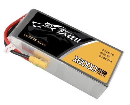 Tattu 16000mAh 6S 22.2V 30C LiPo Battery Pack with XT90-S Plug - Click Image to Close