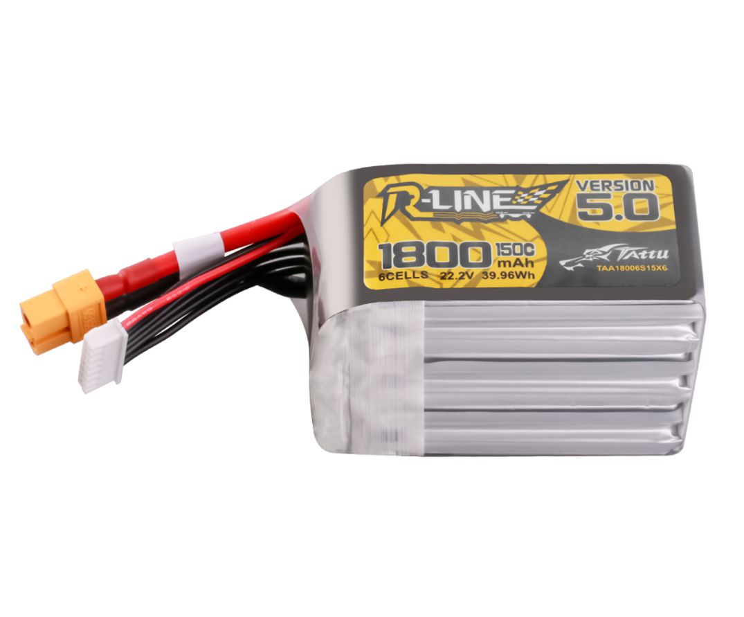 Tattu R-Line 5.0 1800mAh 6S 22.2V 150C Lipo w/ XT60 Plug