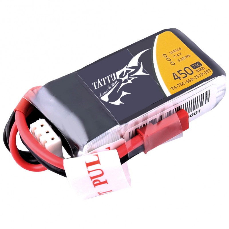 Tattu 450mAh 7.4V 75C 2S1P Lipo Battery Pack JST plug Soft case - Click Image to Close