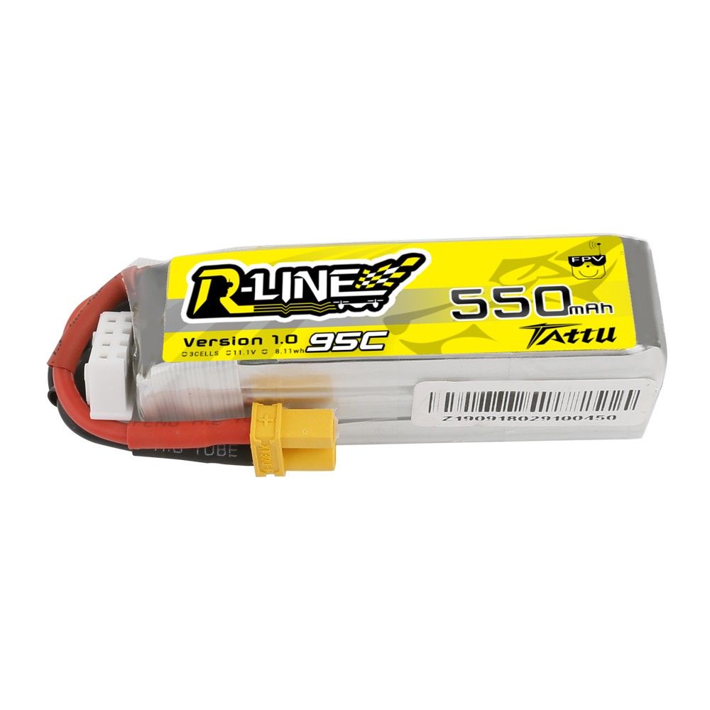 Tattu R-Line - 840 - 550mAh 11.1V 95C 3S1P Lipo Battery Pack with XT30 Plug 69x19x22mm