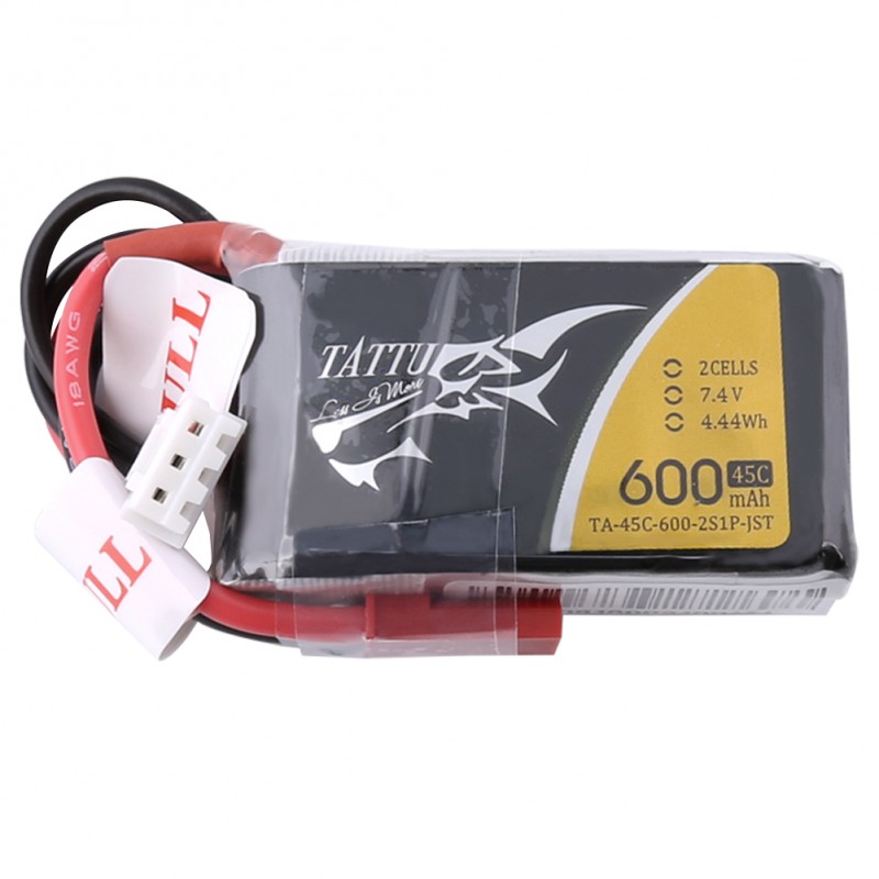 Tattu 600mAh 2S1P 7.4v 45C LiPo JST Plug Soft Case