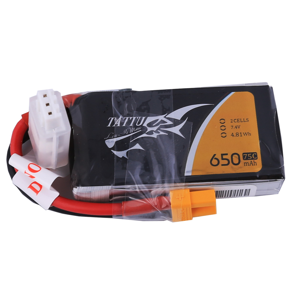 Tattu 650mAh 2S1P 7.4V 75C LiPo XT30 Plug Soft Case - Click Image to Close