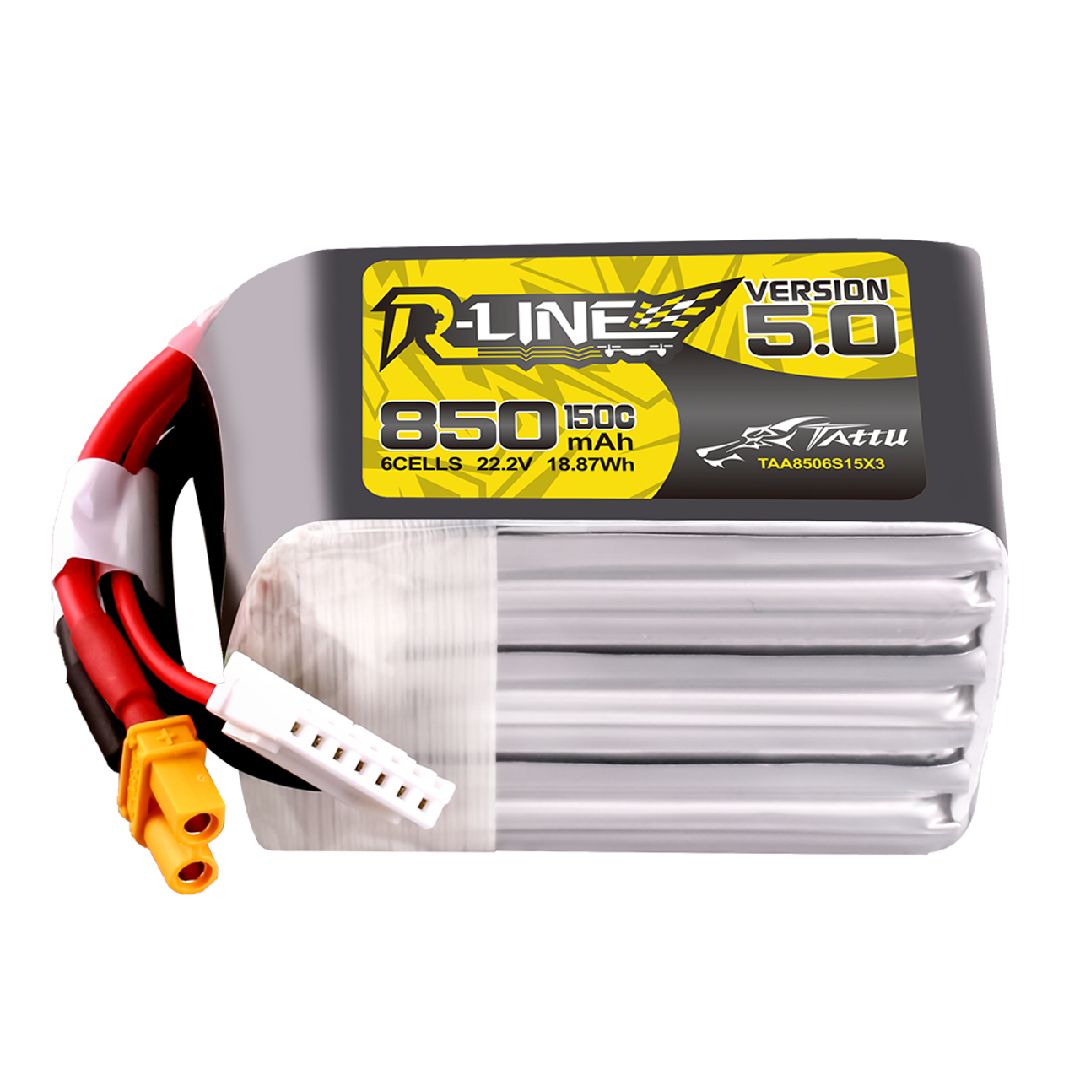 Tattu R-Line 5.0 850mAh 6S 22.2V 150C Lipo w/ XT30U-F Plug