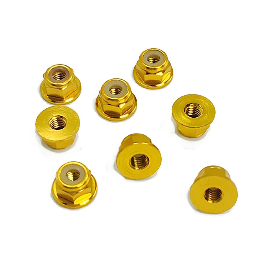 Trinity 3mm Aluminum Flanged Locknuts 24K Gold (8)