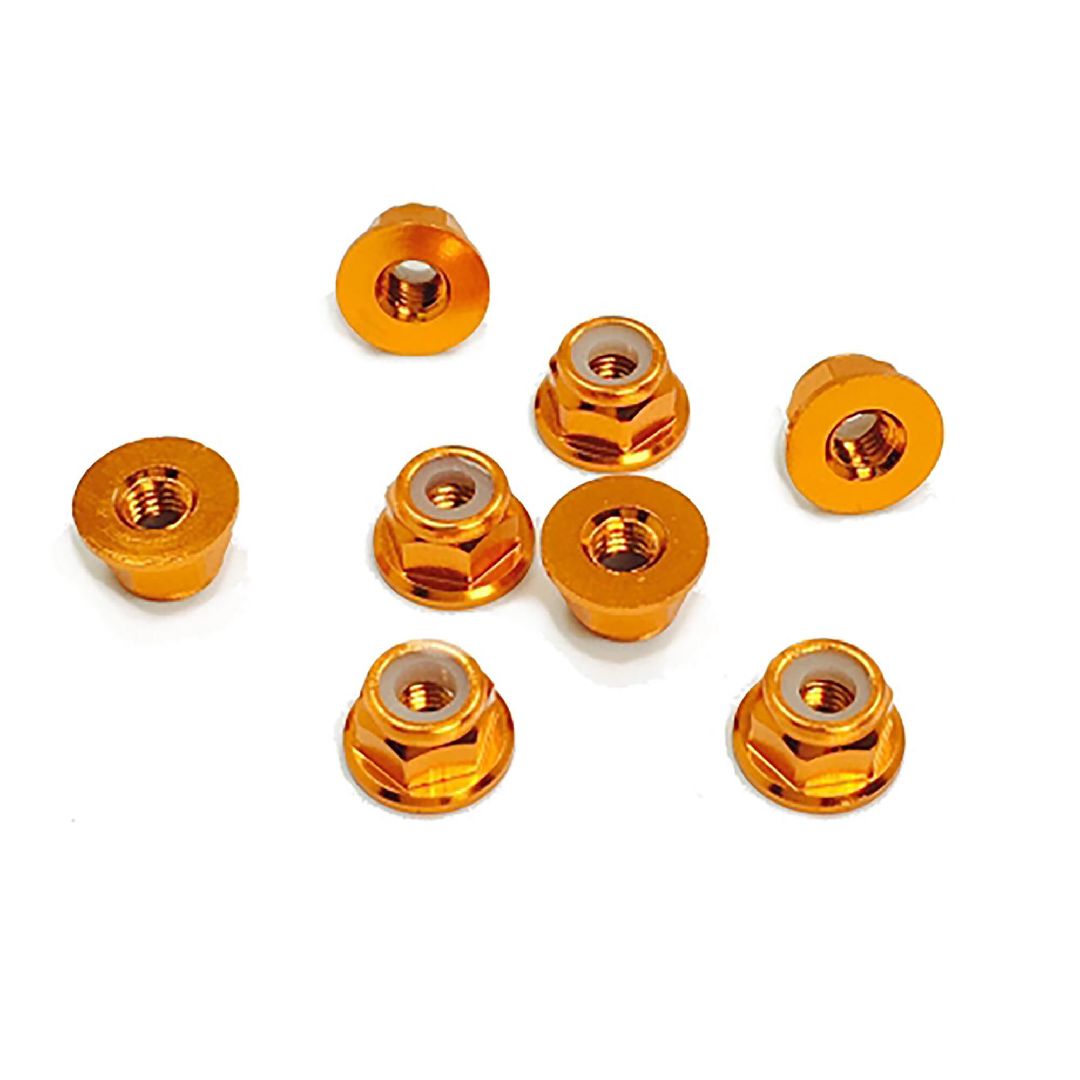 Trinity 3mm Aluminum Flanged Locknuts Orange (8)
