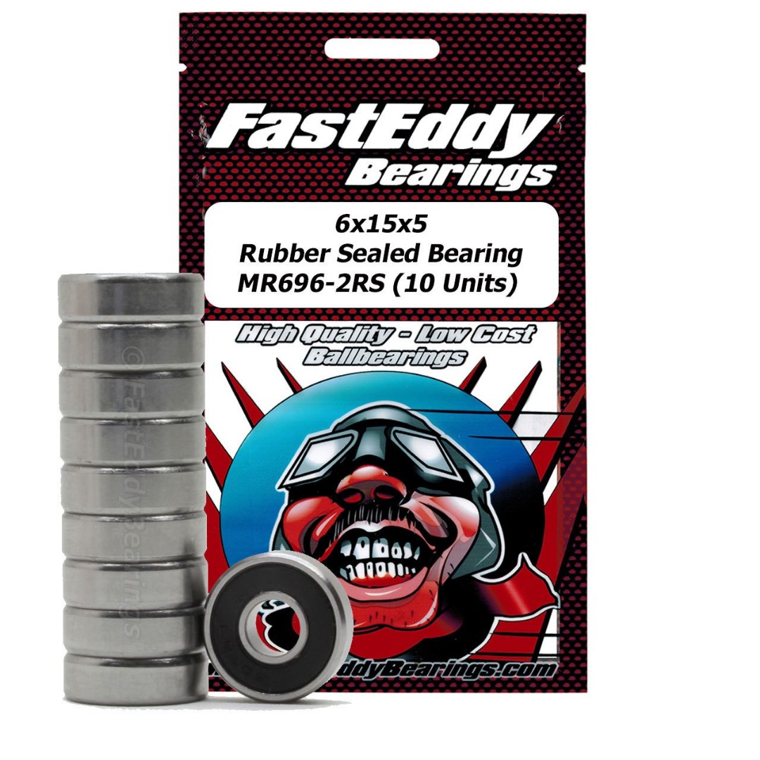 Fast Eddy 6x15x5 Rubber Sealed Bearing MR696-2RS (10) - Click Image to Close
