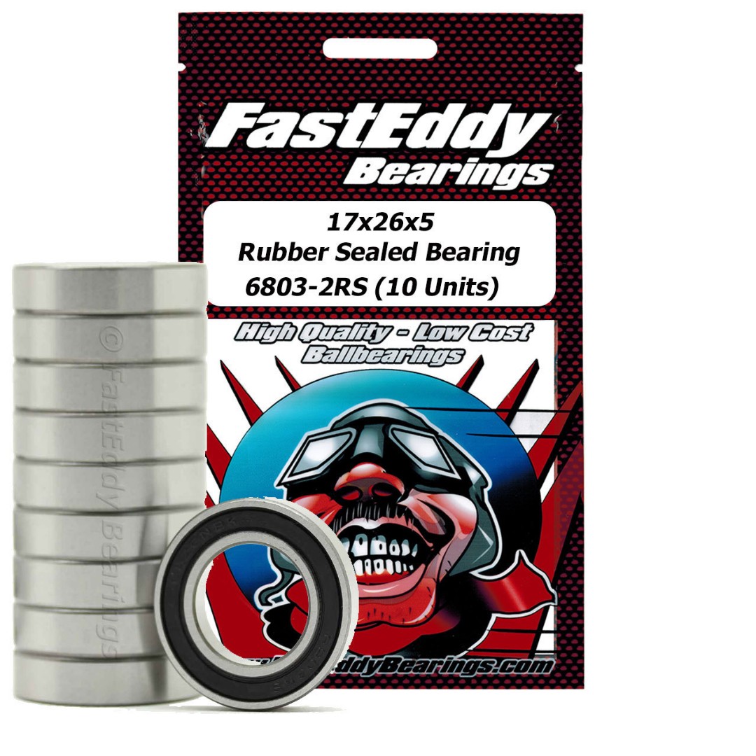 Fast Eddy 17x26x5 Rubber Sealed Bearings 6803-2RS (10) - Click Image to Close