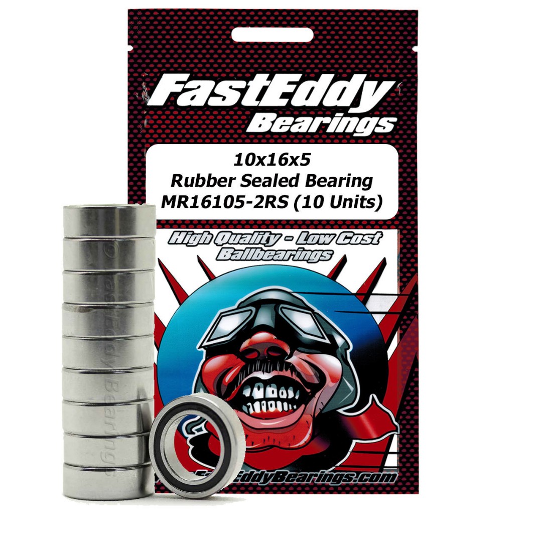 Fast Eddy 10x16x5 Rubber Sealed Bearings MR16105-2RS (10) - Click Image to Close