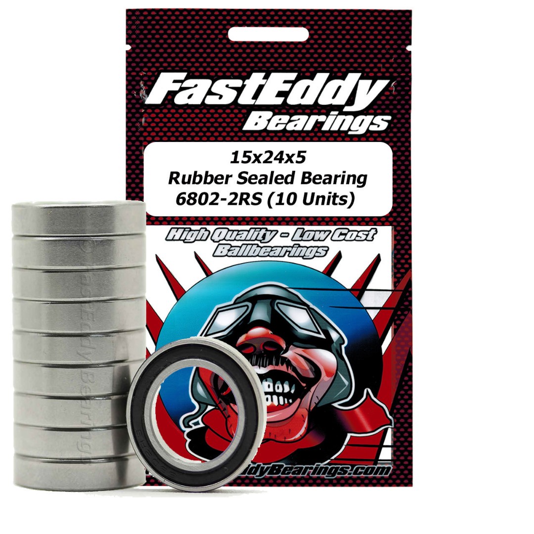 Fast Eddy 15x24x5 Rubber Sealed Bearings 6802-2RS (10) - Click Image to Close