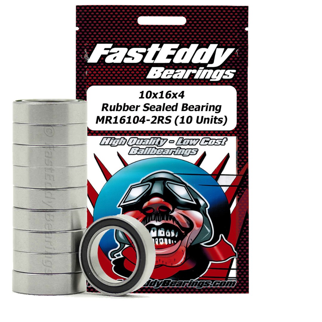 Fast Eddy 10x16x4 Rubber Sealed Bearings MR16104-2RS (10)