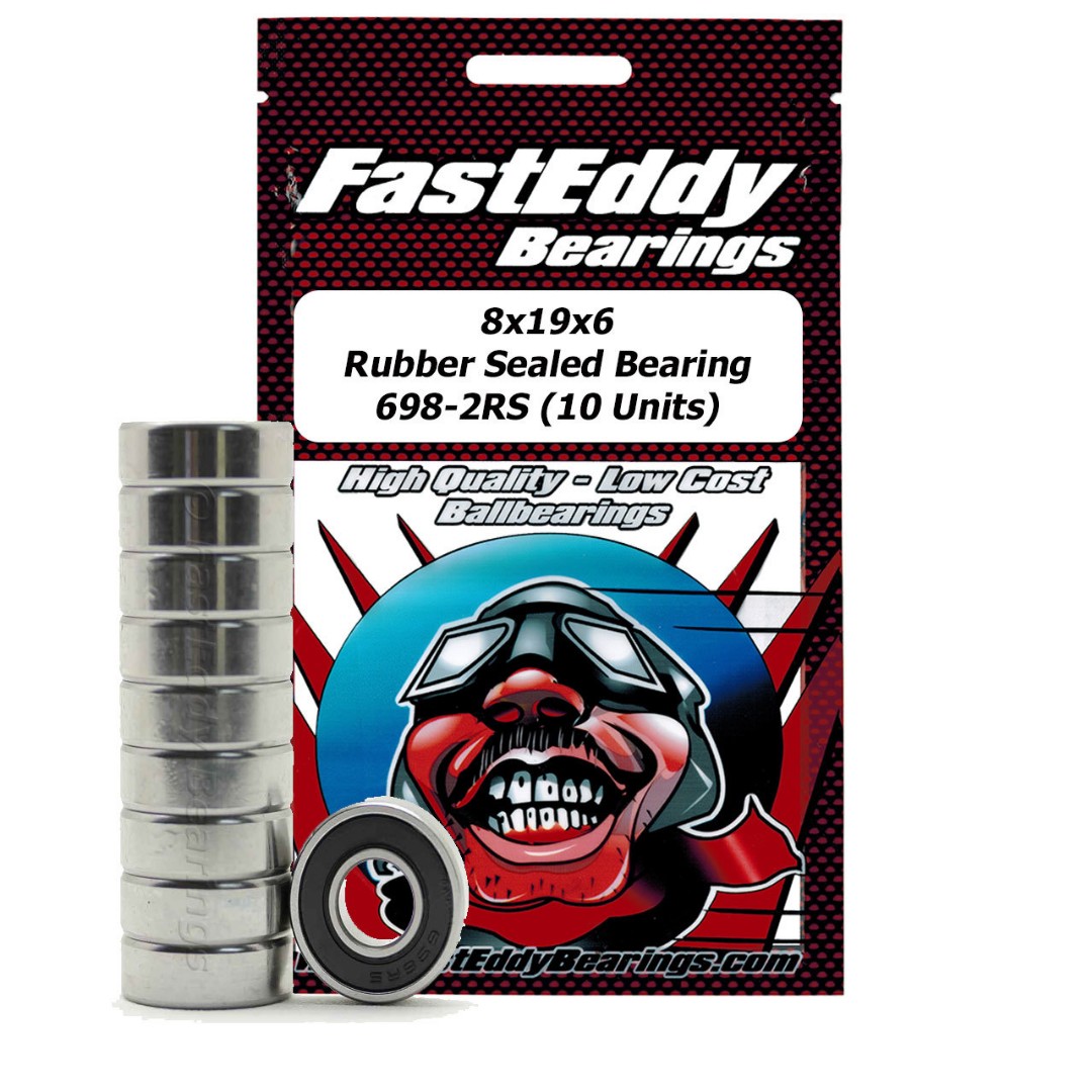 Fast Eddy 8x19x6 Rubber Sealed Bearing 698-2RS (10) - Click Image to Close