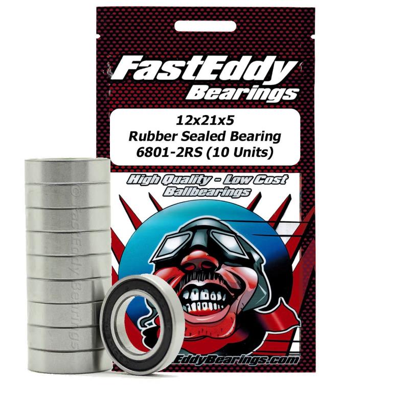 Fast Eddy 12x21x5 Rubber Sealed Bearing 6801-2RS (10) - Click Image to Close