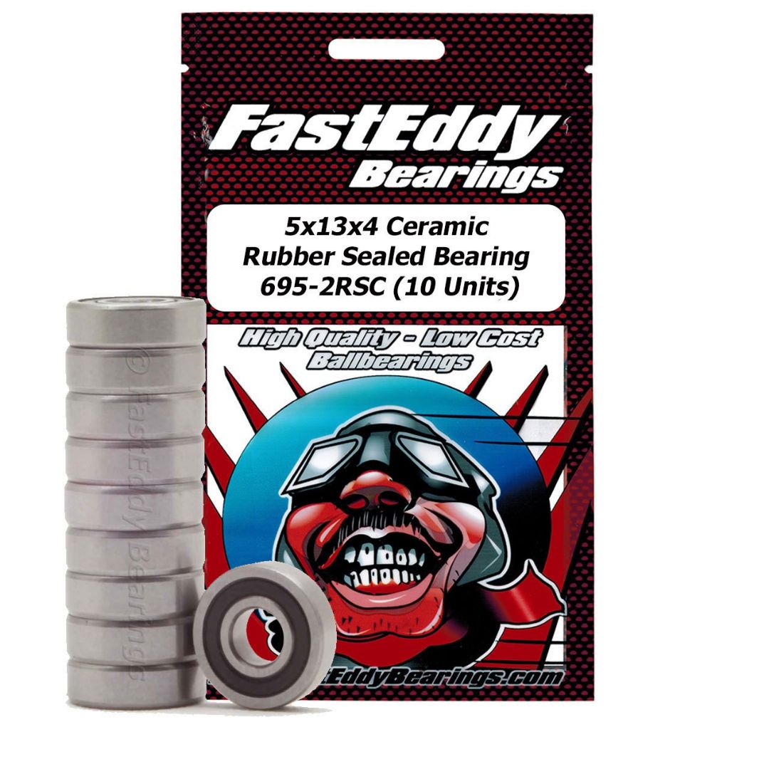 Fast Eddy 5x13x4 Ceramic Rubber Sealed Bearing 695-2RSC (10) - Click Image to Close