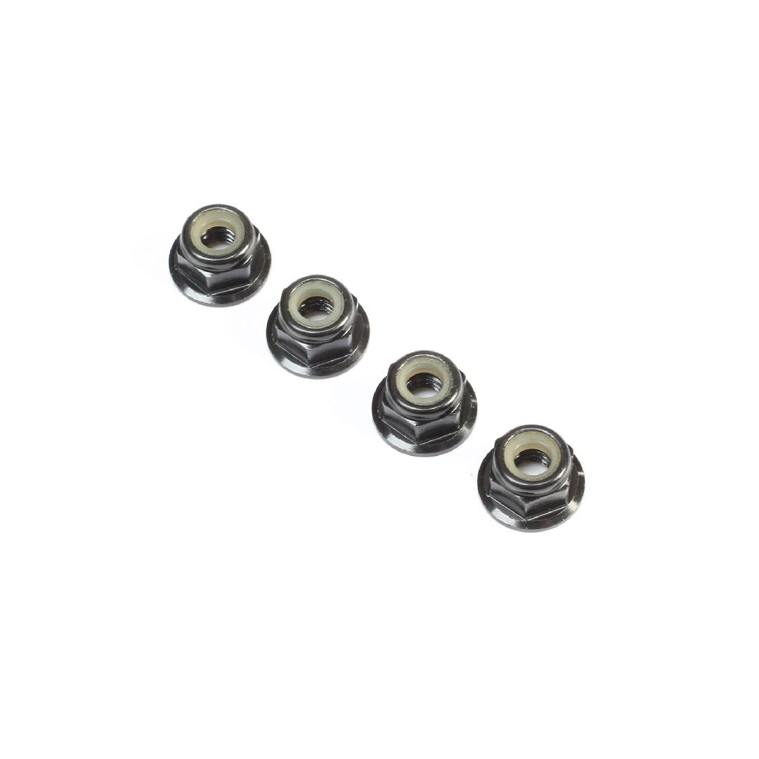 TLR Black Alum Flanged Locknut, M4 x 0.7mm x 7mm (4)