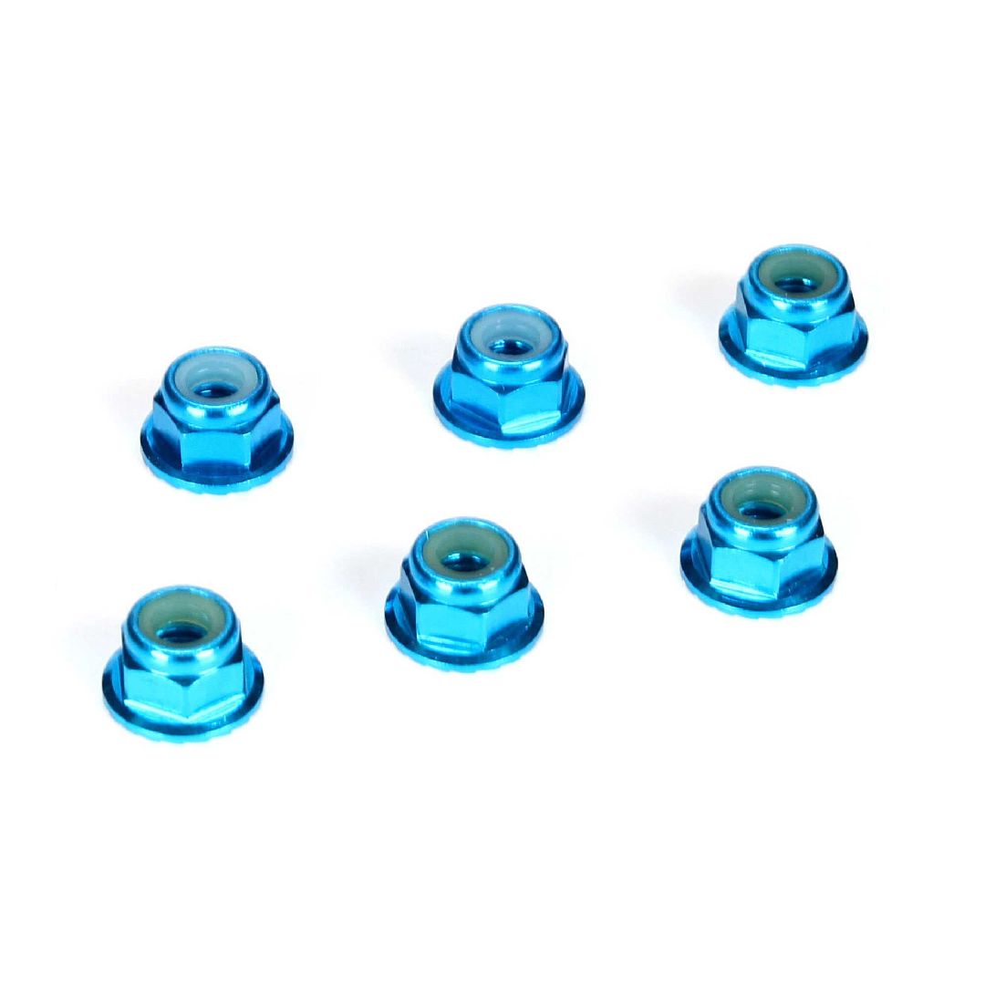 TLR 4mm Aluminum Serrated Lock Nuts, Blue (6)
