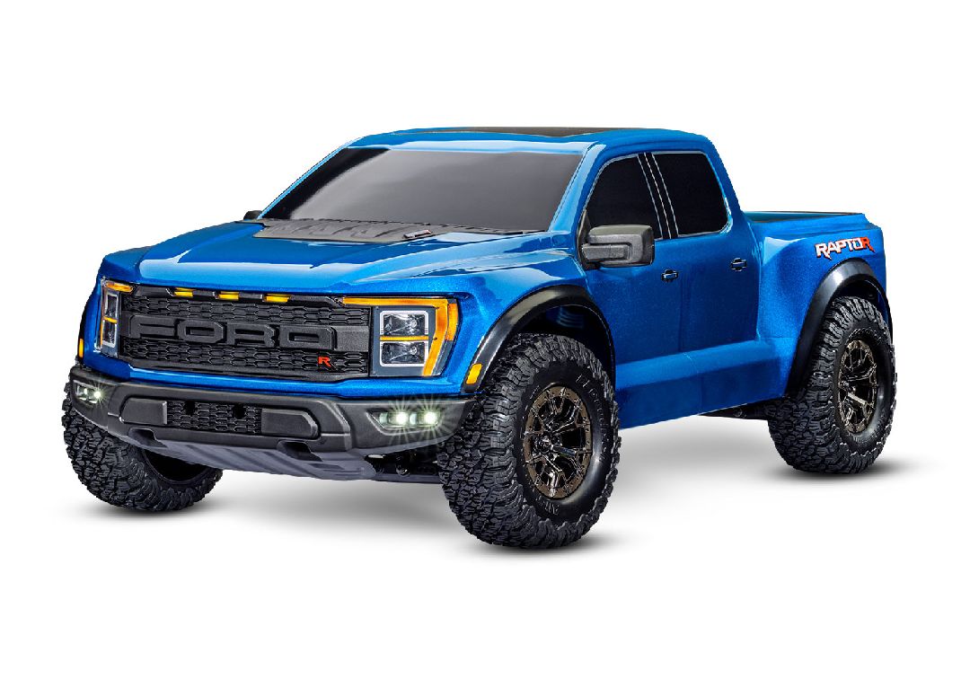 Traxxas Ford Raptor R (Metallic Blue): 1/10 Pro Scale 4WD Replica Truck. Ready-To-Race with TQi Traxxas Link Enabled 2.4GHz Radio System and Traxxas Stability Management (TSM). VXL-3s ESC (Fwd/Rev). Requires: Battery and Charger