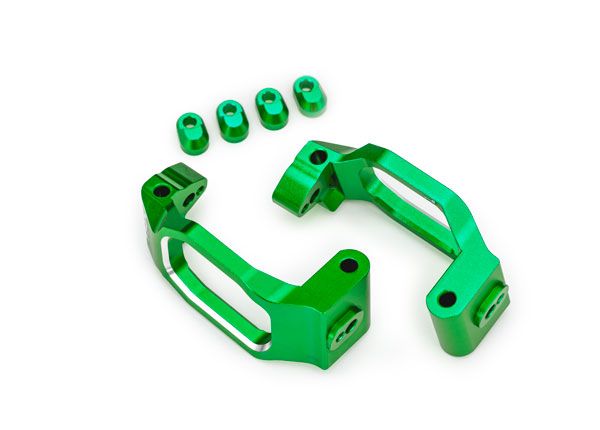 Traxxas Caster blocks, 6061-T6 aluminum (green-anodized),left & right/ 4x22mm pin (4)/ 3x10mm BCS (with threadlock) (4)/ retainers (4)