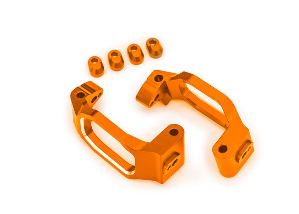 Traxxas Caster blocks, 6061-T6 aluminum (orange-anodized),left & right/ 4x22mm pin (4)/ 3x10mm BCS (with threadlock) (4)/ retainers (4)