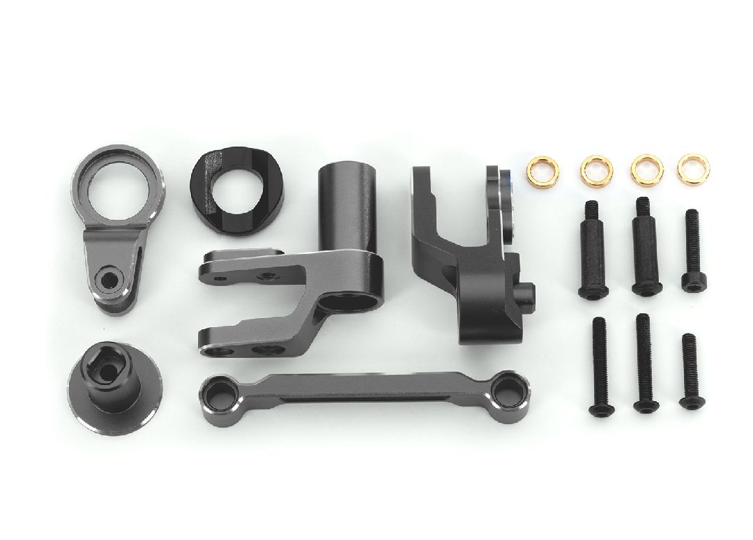 Traxxas Steering bellcranks, draglink (gray-anodized 6061-T6 aluminum)/ bellcrank bushing (1)/ 3x20mm BCS (with threadlock) (2)/ 3x20mm BCS (with threadlock) (2)/ 3x20mm shoulder screws (with threadlock) (2)/ 3x15mm BCS (with threadlock) (1)/ 3x15mm CS (with thre