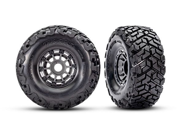 Traxxas Tires & wheels, Maxx Slash belted tires on grey wheels - Click Image to Close