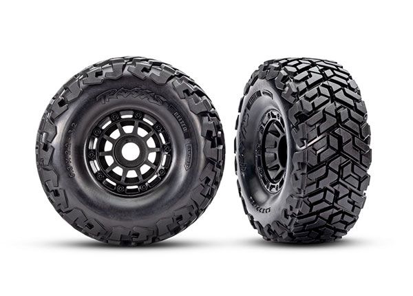 Traxxas Tires & wheels, Maxx Slash belted tires on black wheels - Click Image to Close