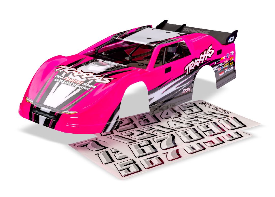 Traxxas Body, Slash Late Model, pink (painted, decals applied) (assembled with front & rear body latches and body support for clipless mounting)