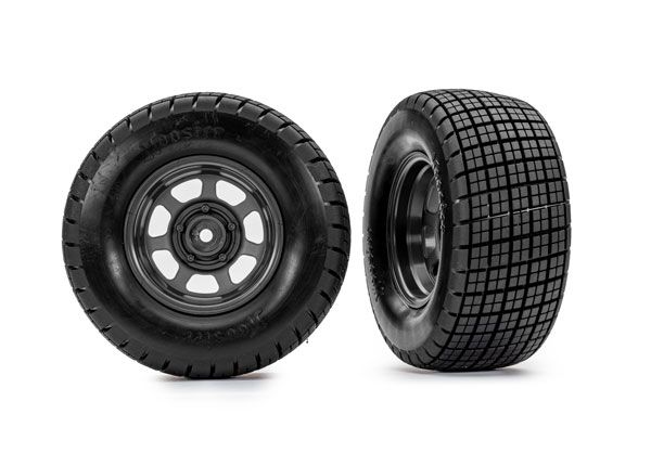 Traxxas Tires & wheels, assembled, glued (dirt oval, graphite gray wheels, Hoosier tires, foam inserts) (2) (2WD front only)
