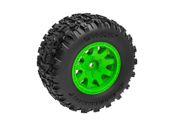 Traxxas Tires & wheels, assembled (green wheels)(rear)(2) – image 2