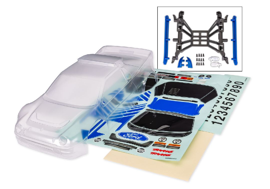 Traxxas Body, Ford RS200 (clear)/ window masks