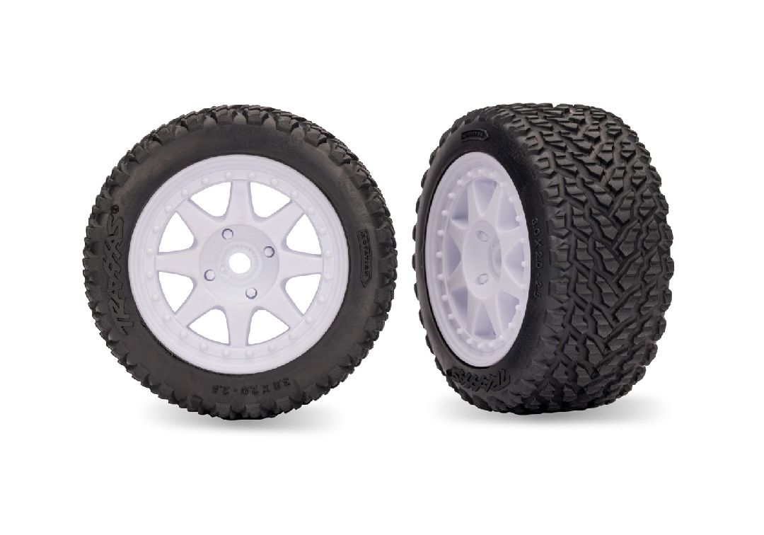 Traxxas Tires & wheels, assembled (white/dual profile/rear)(2)