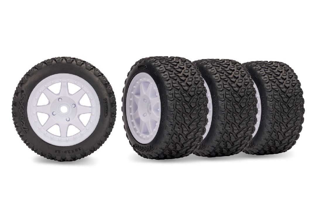 Traxxas Tires & wheels, assembled (white/dual profile/F/R(4)